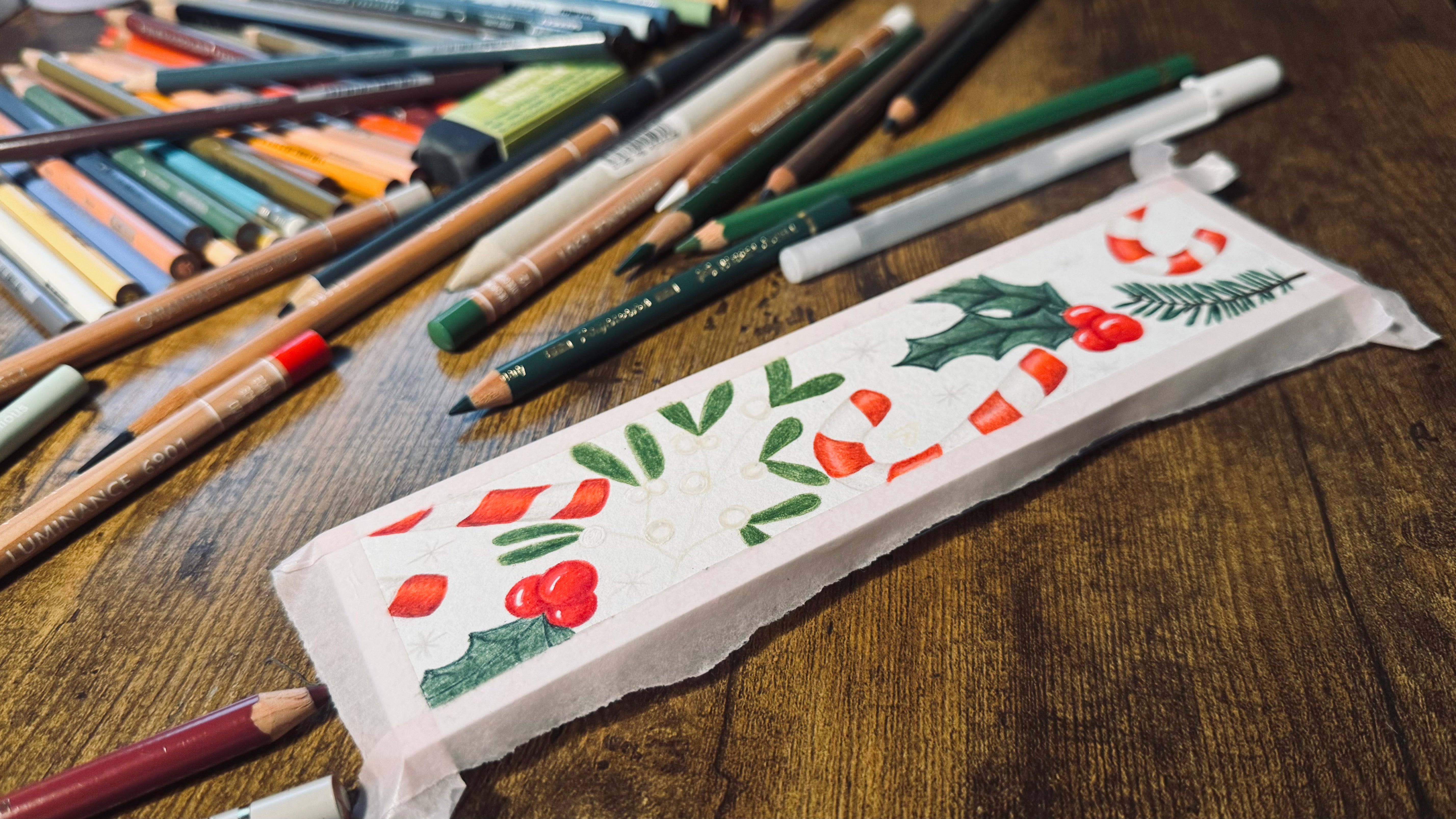 Weihnachtliche 100% Hanfpapier Lesezeichen mit Buntstiften